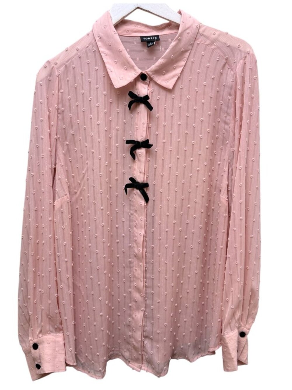 TORRID Womens Blouse Plus Size 2X Pink Chiffon Bow Top Coquette Secretary